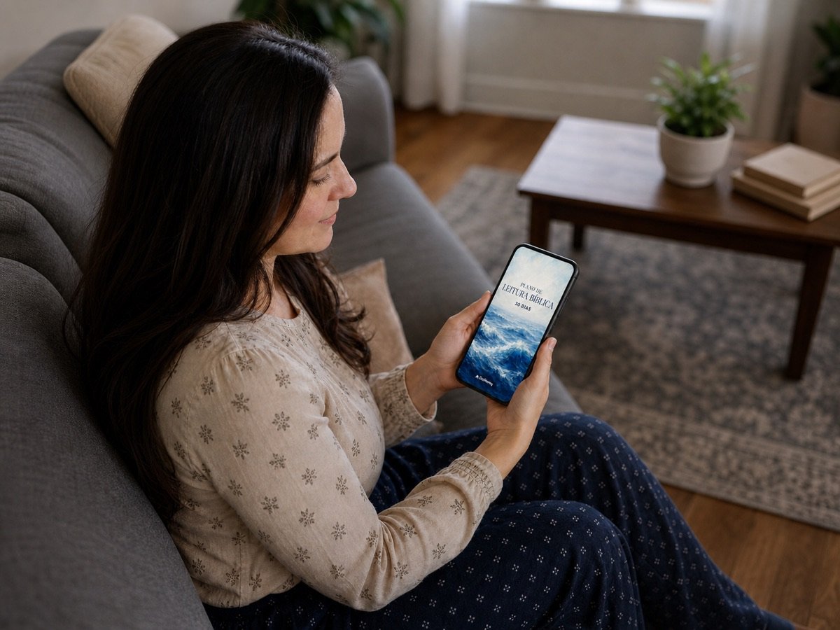 Plano de Leitura Bíblica de 30 dias aberto no celular